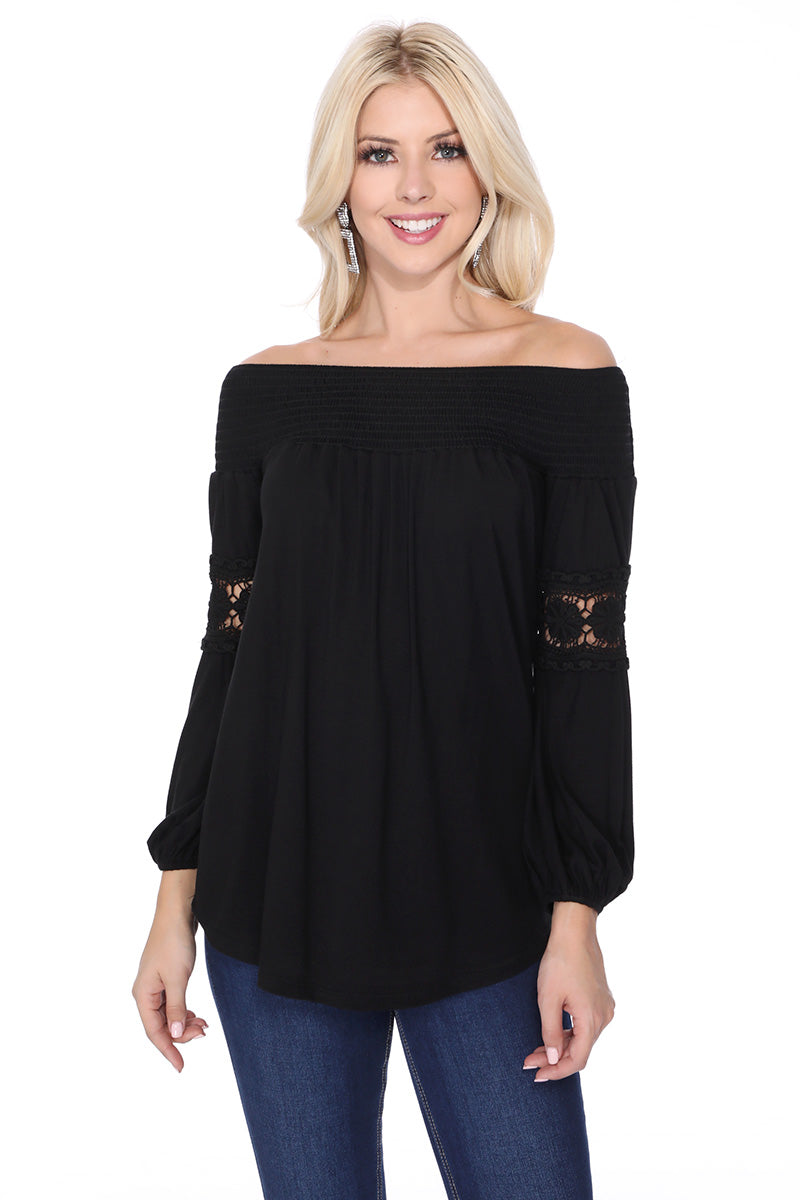 JESSIE OFF SHOULDER TOP (BLACK)-VT2614