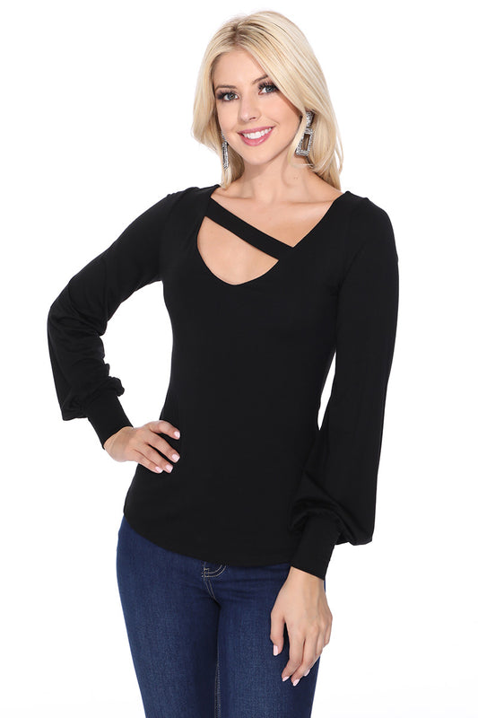 JESSIE BISHOP SLEEVE TOP (BLACK)-VT2615