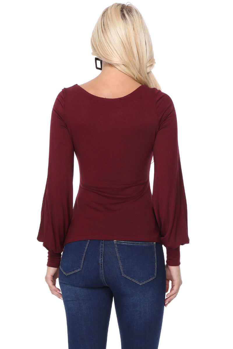 JESSIE BISHOP SLEEVE TOP (DARK WINE)-VT2615