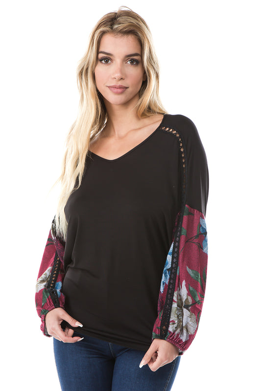 GRETA BUBBLE SLEEVE TOP (BLACK)-VT2623W