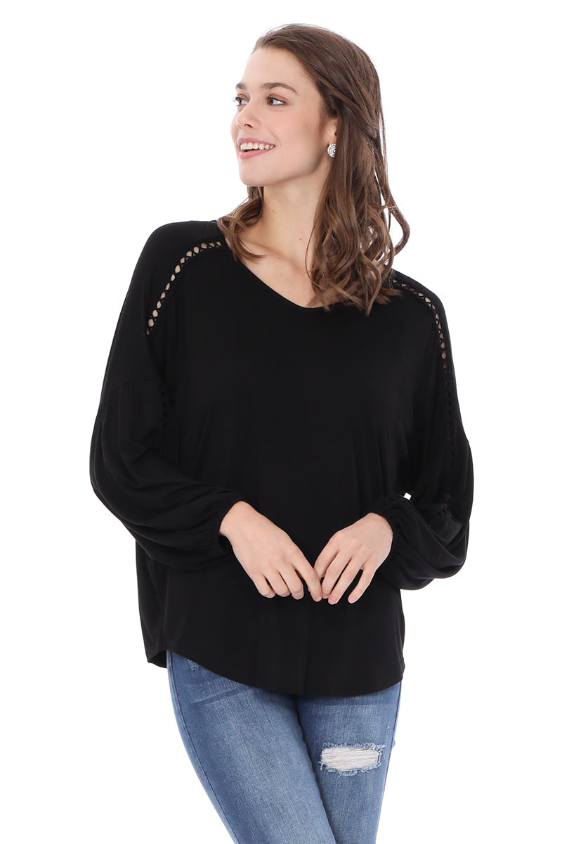 GRETA  BUBBLE SLEEVE TOP (BLACK)-VT2623