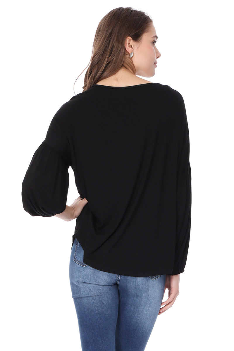 GRETA  BUBBLE SLEEVE TOP (BLACK)-VT2623