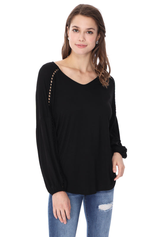 GRETA  BUBBLE SLEEVE TOP (BLACK)-VT2623