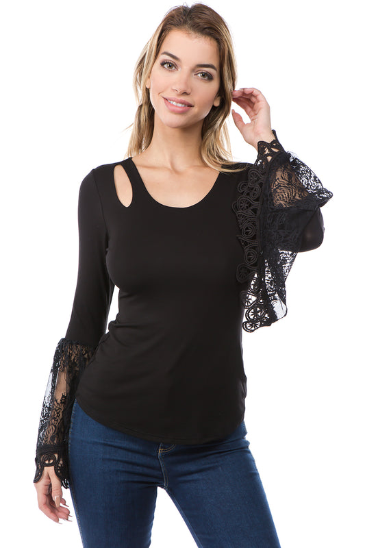 SOPHIA BELL SLEEVE TOP (BLACK)-VT2641