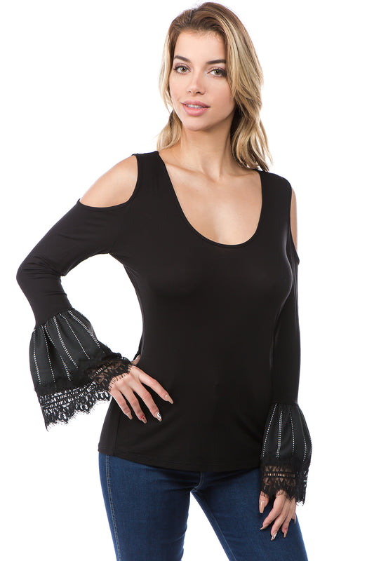 HANNAH OPEN SHOULDER TOP (BLACK)-VT2643