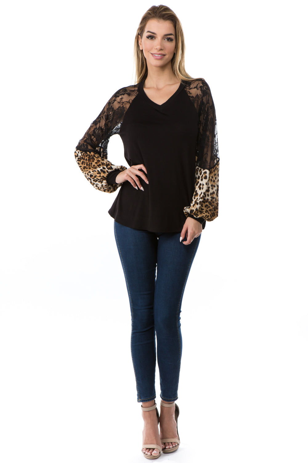 GINA V NECK TOP (BLACK)- VT2647A