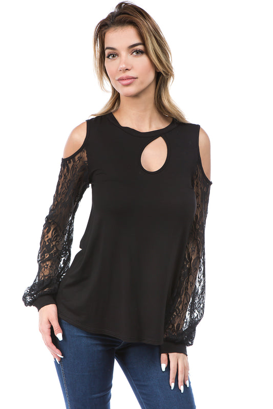 GINA COLD SHOULDER TOP (BLACK)- VT2648