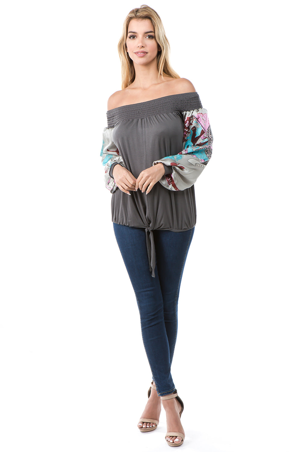 AVELINE OFF SHOULDER TOP (CHARCOAL)- VT2655