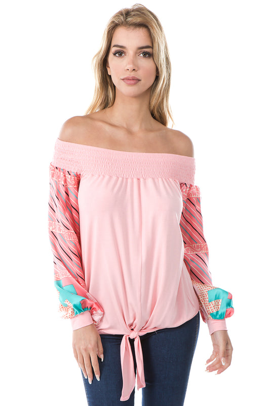 AVELINE OFF SHOULDER TOP (PEACH)- VT2655