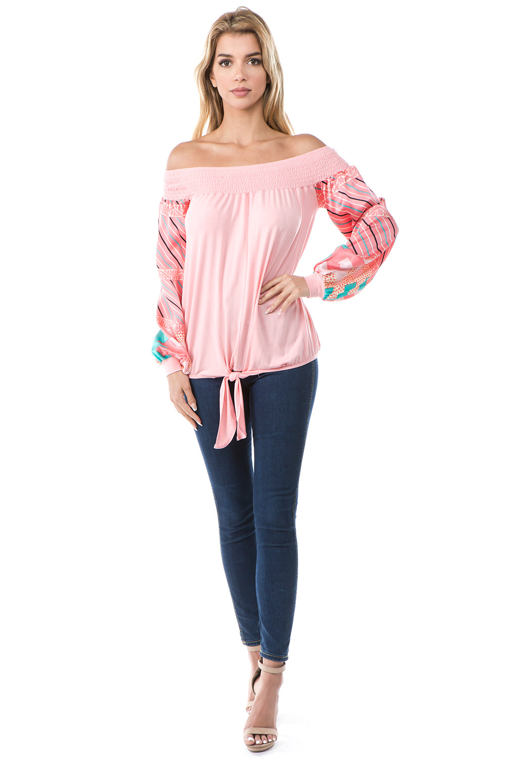 AVELINE OFF SHOULDER TOP (PEACH)- VT2655