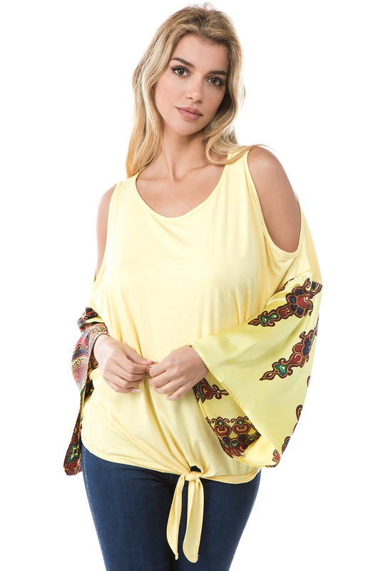 AVELINE COLD SHOULDER BLOUSON TOP (YELLOW)-VT2656