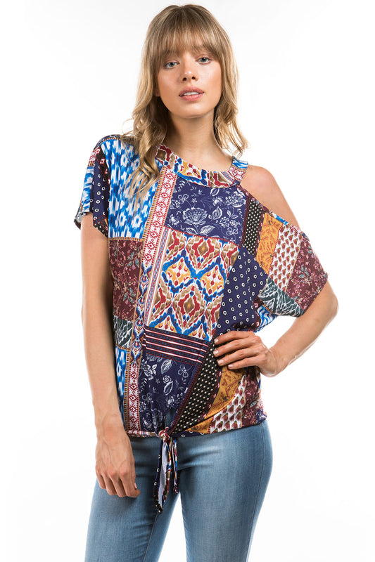 CALLA FRONT TIE TOP  (MULTI BOHEMIAN)- VT2668