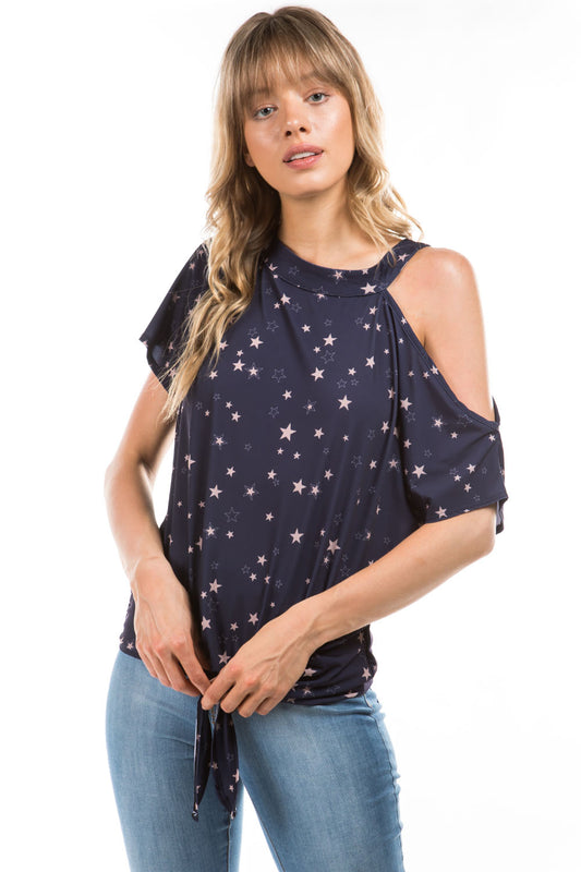 CALLA FRONT TIE TOP  (NAVY STAR)- VT2668