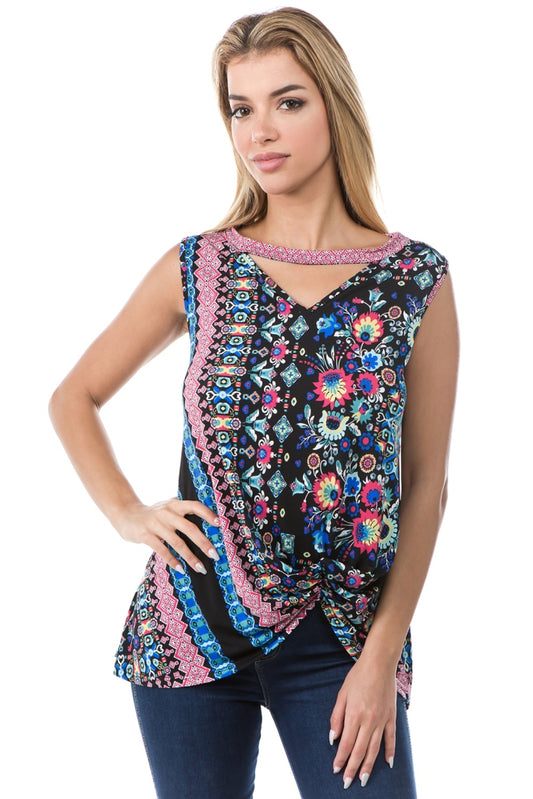 EDEN FRONT KNOTS TOP (MULTI)- VT2682P