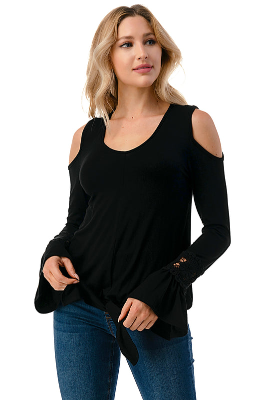 AGNES OPEN SHOULDER TOP (BLACK/SOLID BLACK)- VT2692