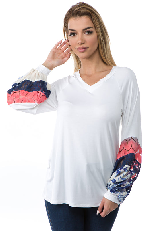 ADIRA COLOR BLOCK SLEEVE TOP (IVORY)- VT2695