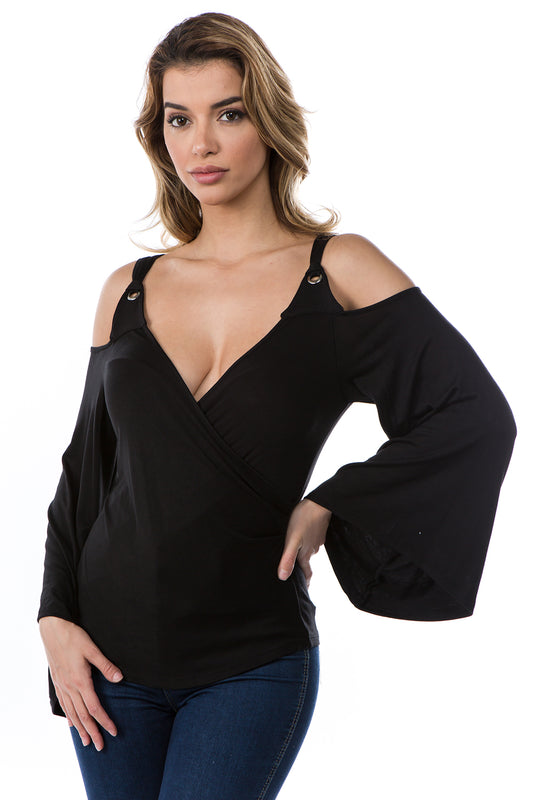 ALESSIA WRAP TOP (BLACK)- VT2725