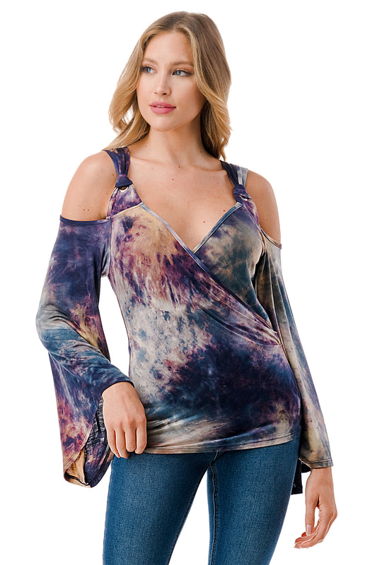 ALESSIA WRAP TOP (TAUPE TEAL TIE DYE)- VT2725