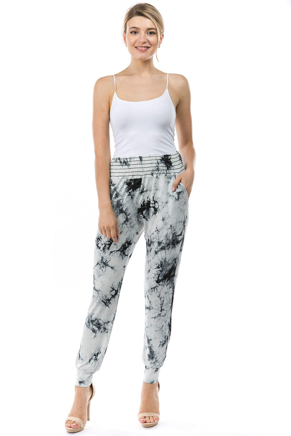 ALESSIA PANTS (BLACK/WHIE TIE DYE)-VP2726T