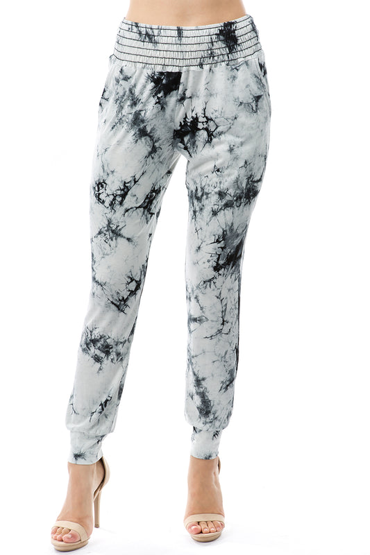 ALESSIA PANTS (BLACK/WHIE TIE DYE)-VP2726T