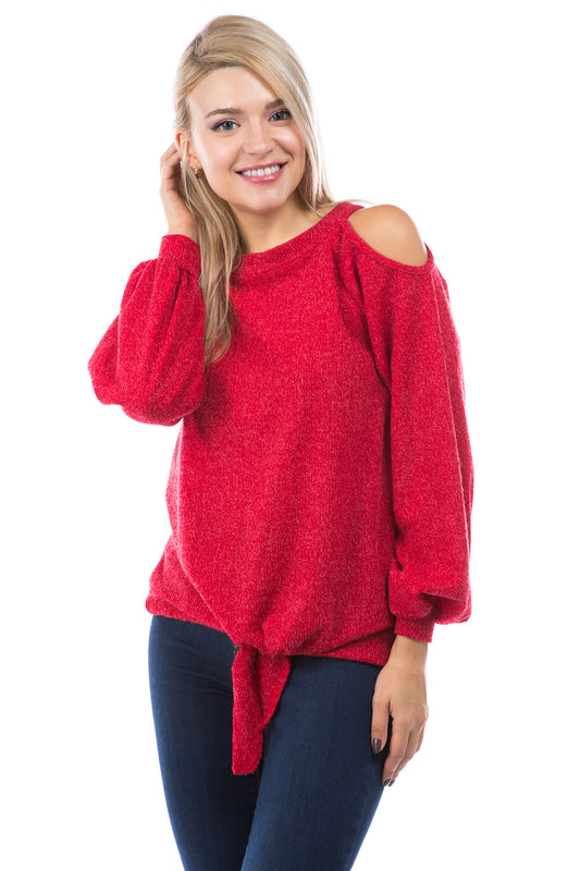 ALYSSA TOP (RED CORDED SWEATER)-VT2748