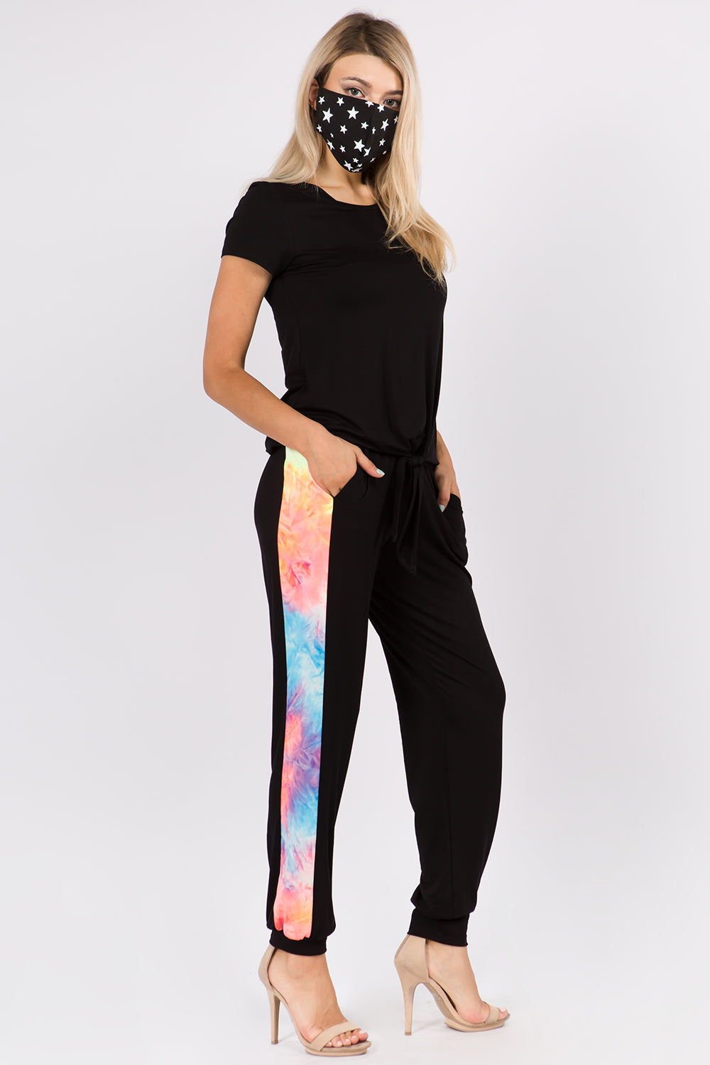 AGNES PANTS (BLACK/NEON PURPLE TIE DYE)-VP2769