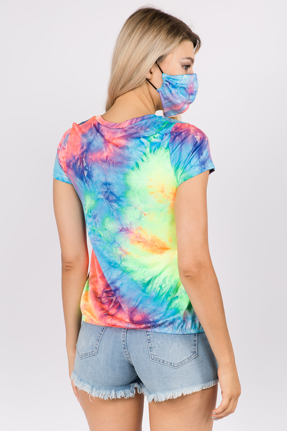 CORA FRONT TIE SHORT SLEEVE TOP (NEON GREEN TIE DYE)- VT2755T