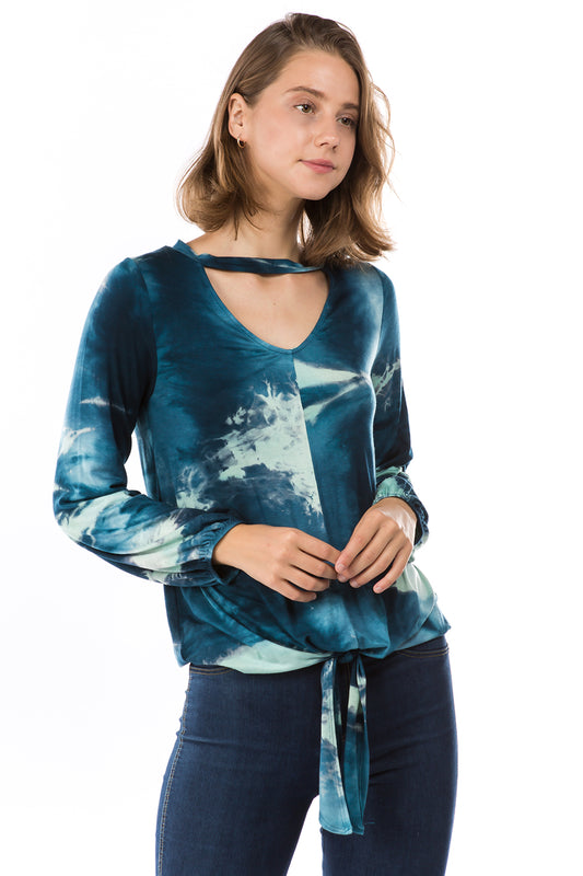 JEMIME FRONT TIE TOP (TEAL TIE DYE)-VT2770T