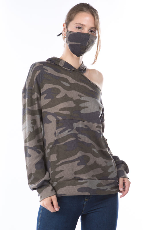 JEMIME HOOD OPEN SHOULDER TOP (NEW ARMY)- VT2773