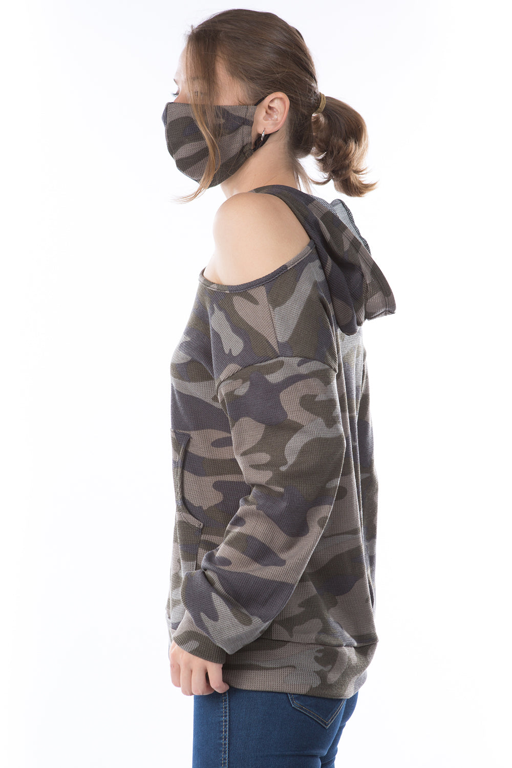 JEMIME HOOD OPEN SHOULDER TOP (NEW ARMY)- VT2773