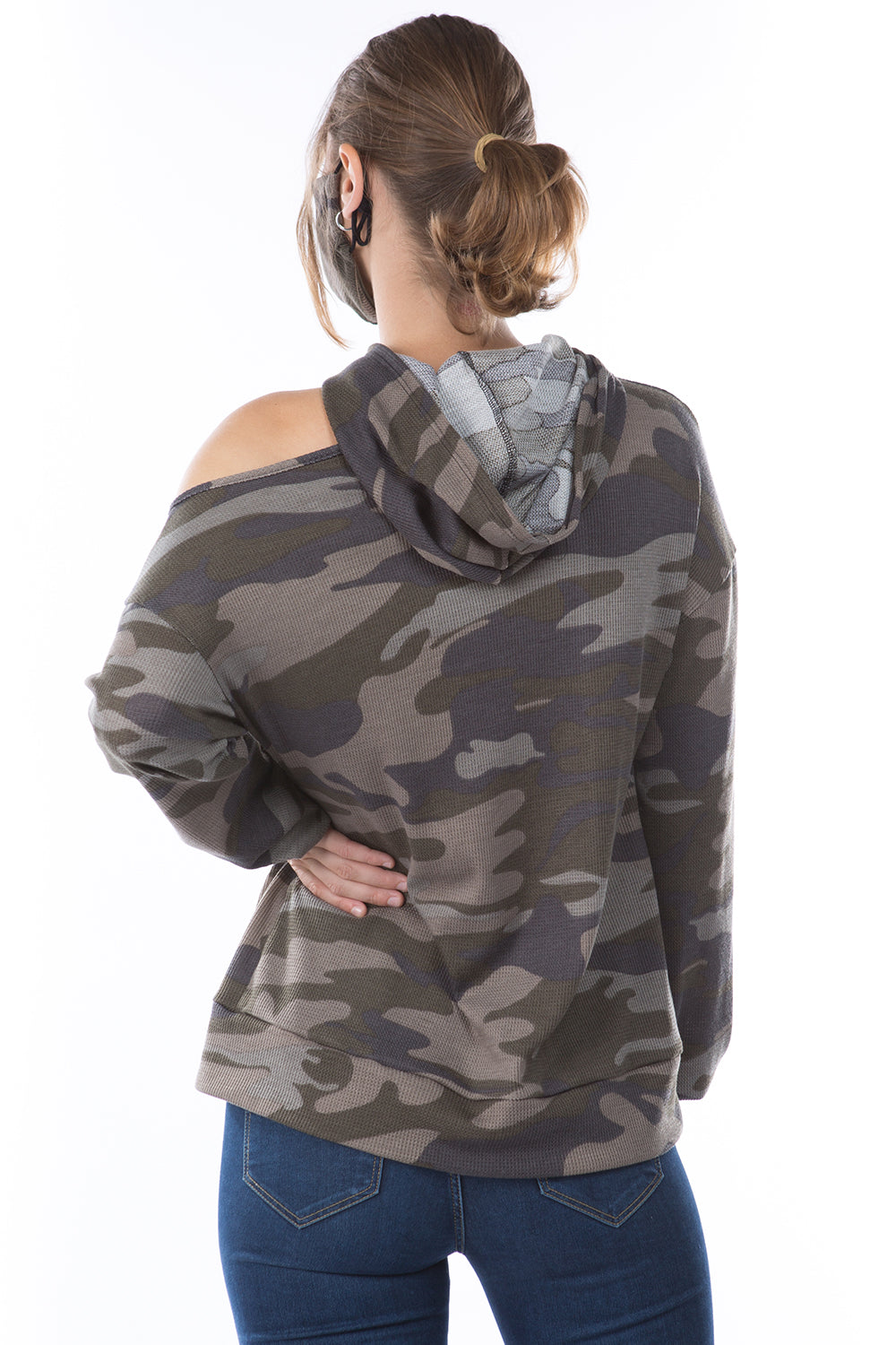 JEMIME HOOD OPEN SHOULDER TOP (NEW ARMY)- VT2773