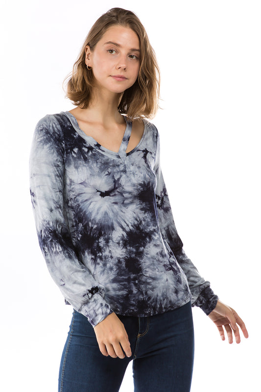 LUX OPEN NECK TOP (LT. GREY TIE DYE)-VT2779T