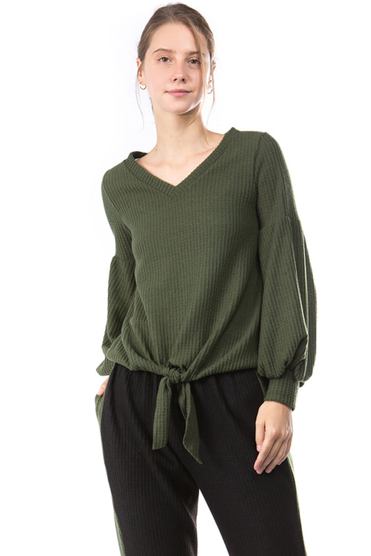 HATTIE V NECK TOP (BLUSH OLIVE)-VT2798