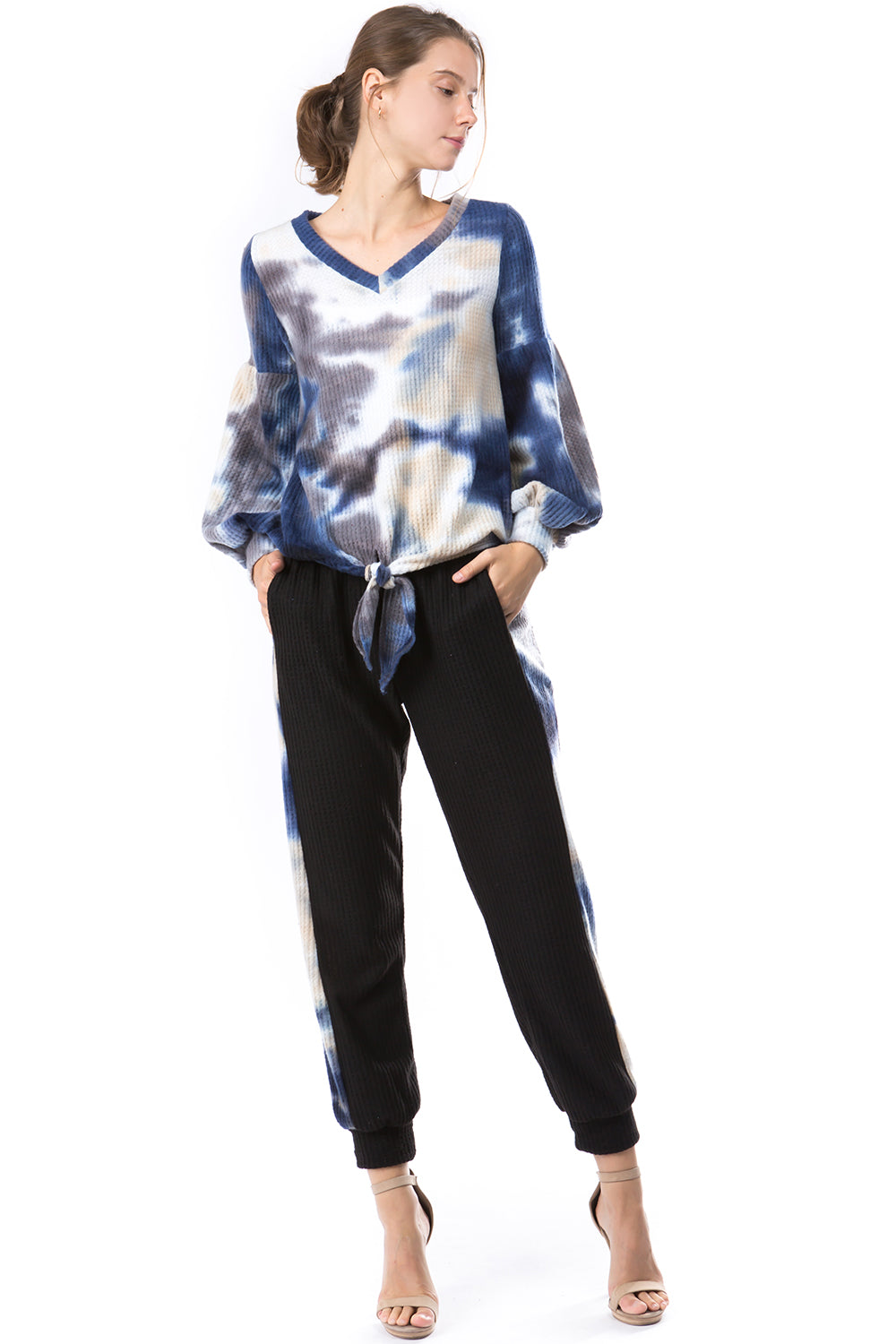 AGNES PANTS (BRUSH BLACK/BRUSH TAUPE BLUE TIE DYE)-VP2769