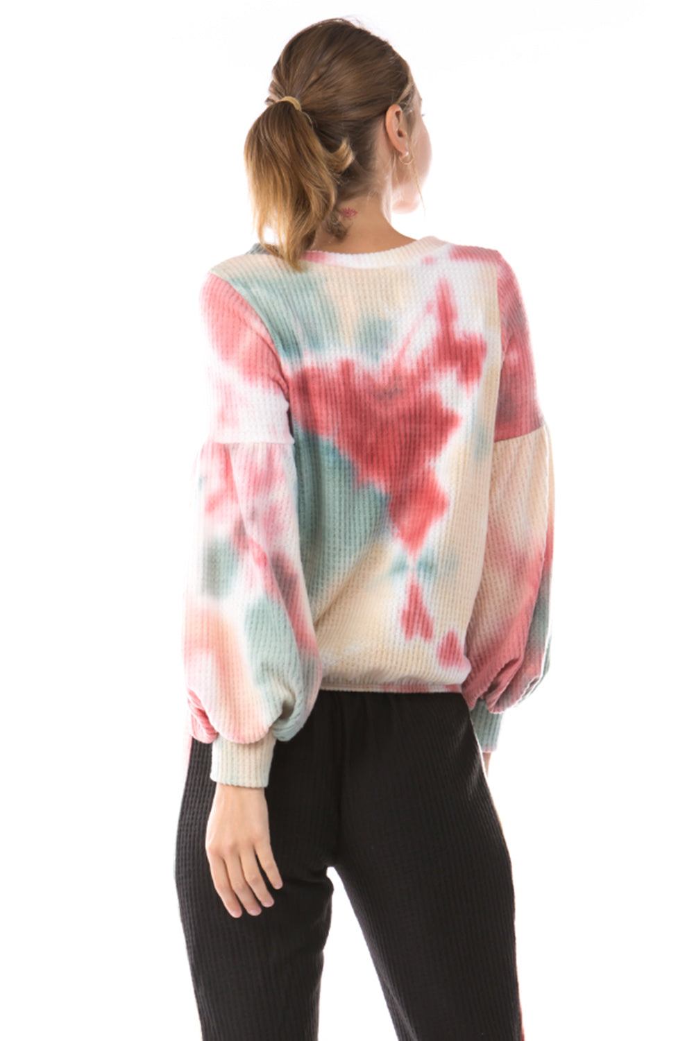 HATTIE V NECK TOP (BRUSH TAUPE PINK TIE DYE)-VT2798