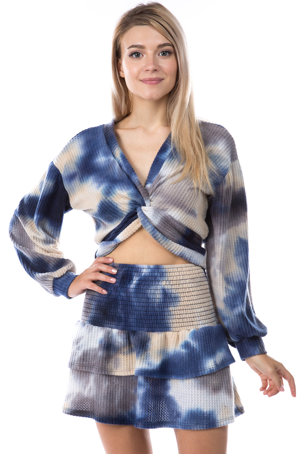 EDITH FRONT TWISTED TOP (BRUSH TAUPE BLUE TIE DYE)-VT2804