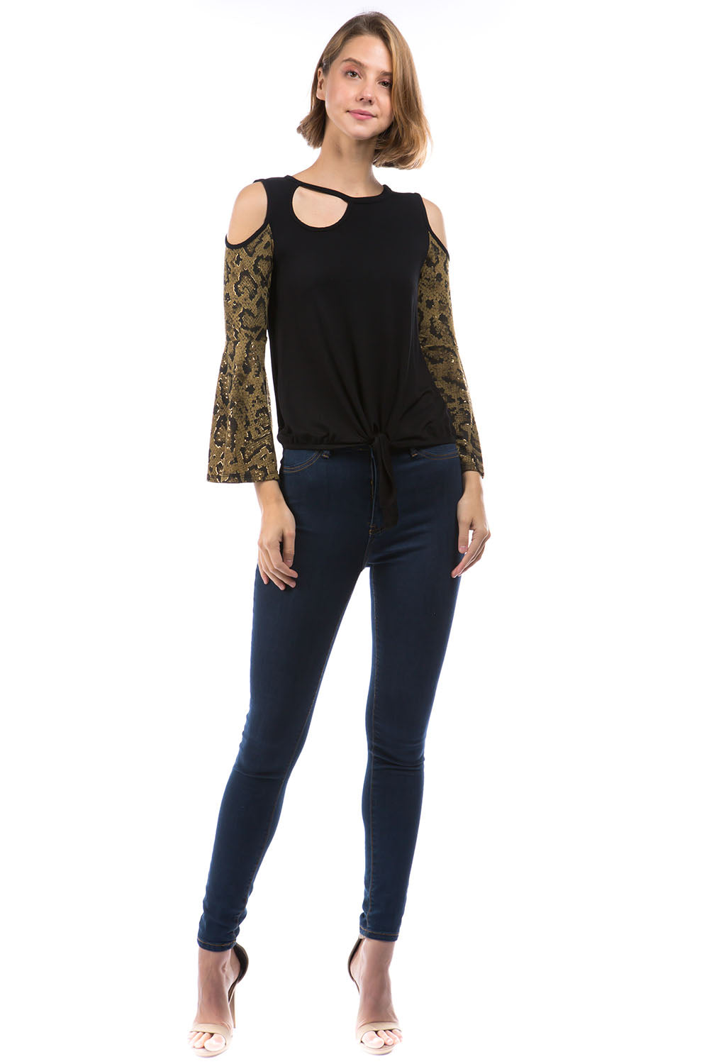 SNAKE FRONT TIE TOP (BLACK/SNAKE )- VT2850