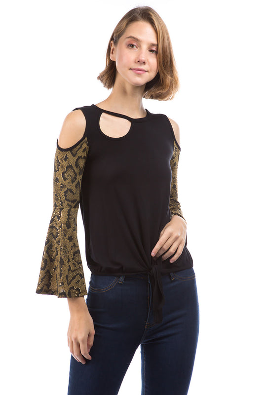 SNAKE FRONT TIE TOP (BLACK/SNAKE )- VT2850