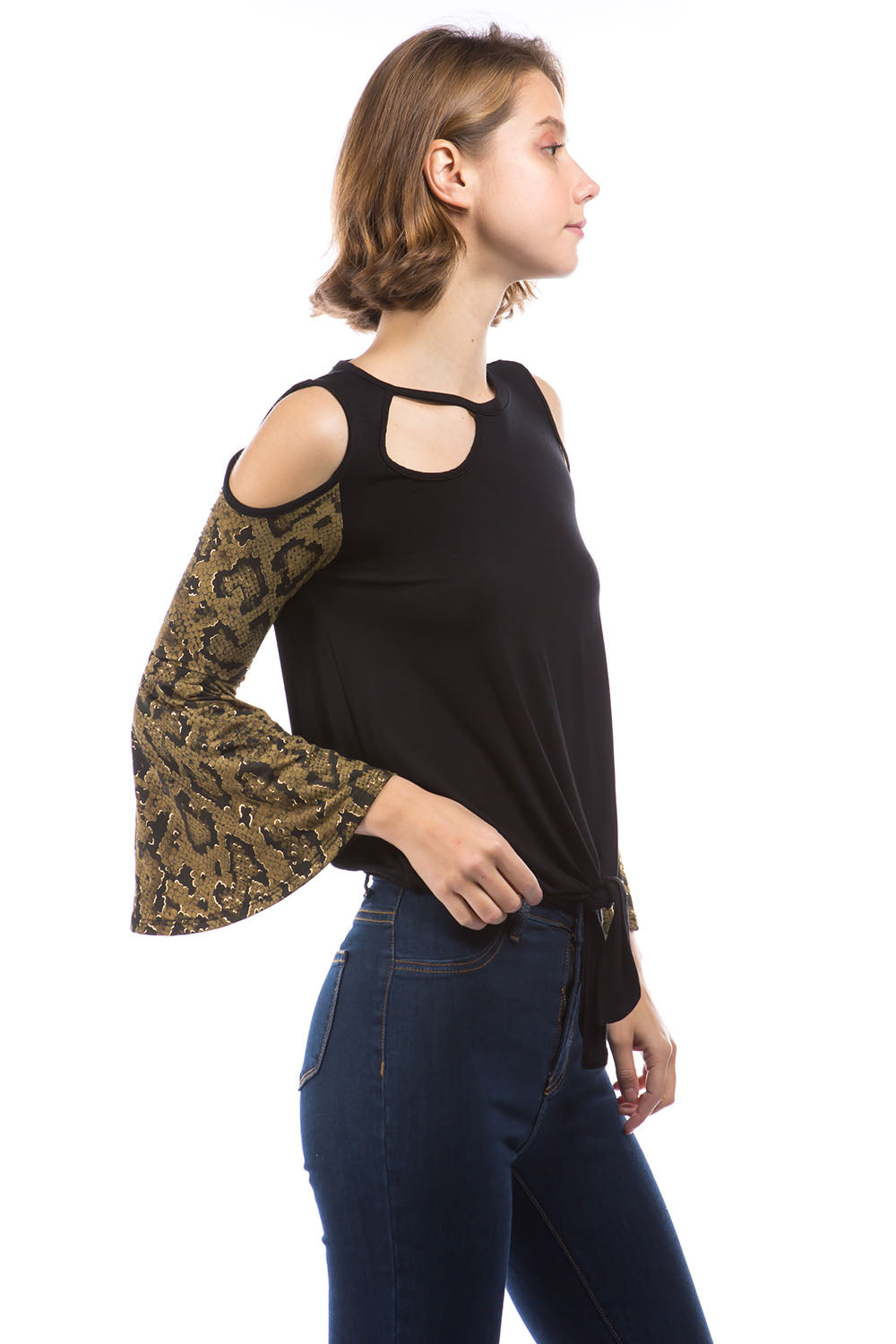 SNAKE FRONT TIE TOP (BLACK/SNAKE )- VT2850