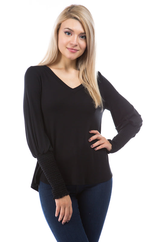 ANN SMOKING BALLOON SLEEVE TOP (BLACK)-VT2862