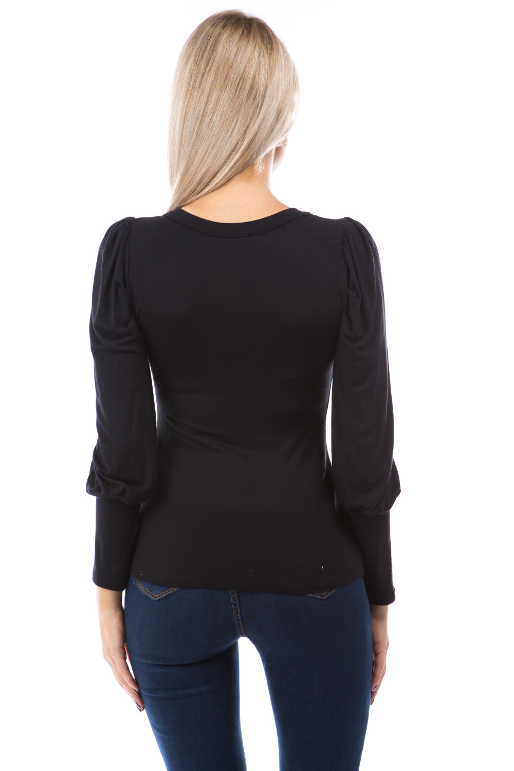 ANN BALLON SLEEVE BOAT NECK TOP (BLACK)-VT2863