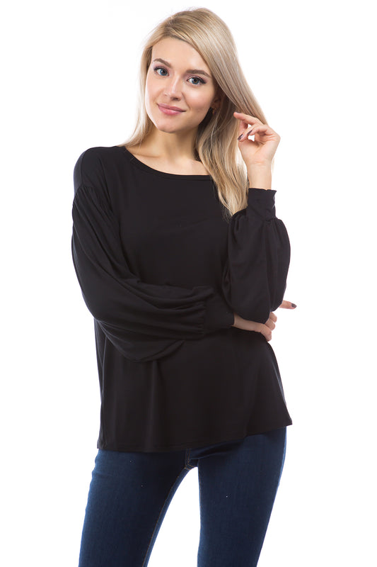 ANN BALLOON SLEEVE TOP (BLACK)-VT2865