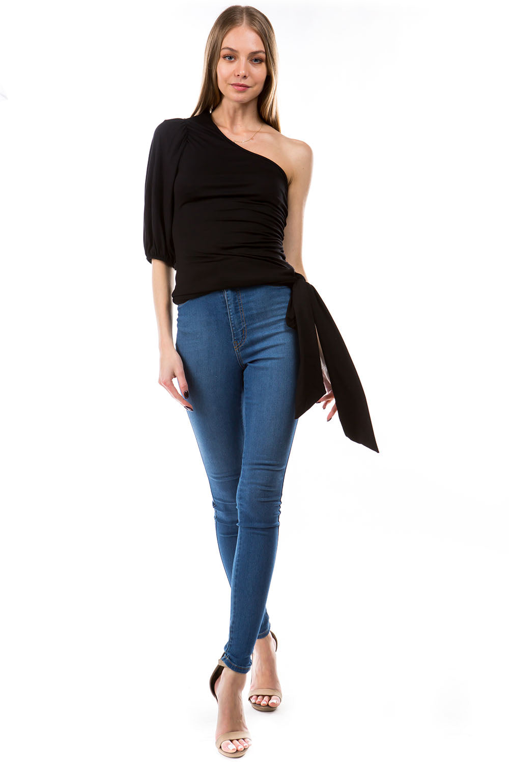 ANAIS ONE SLEEVE TOP (BLACK)- VT2916