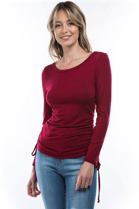 MABEL SIDE DRAW STRING TOP (WINE)- VT2978