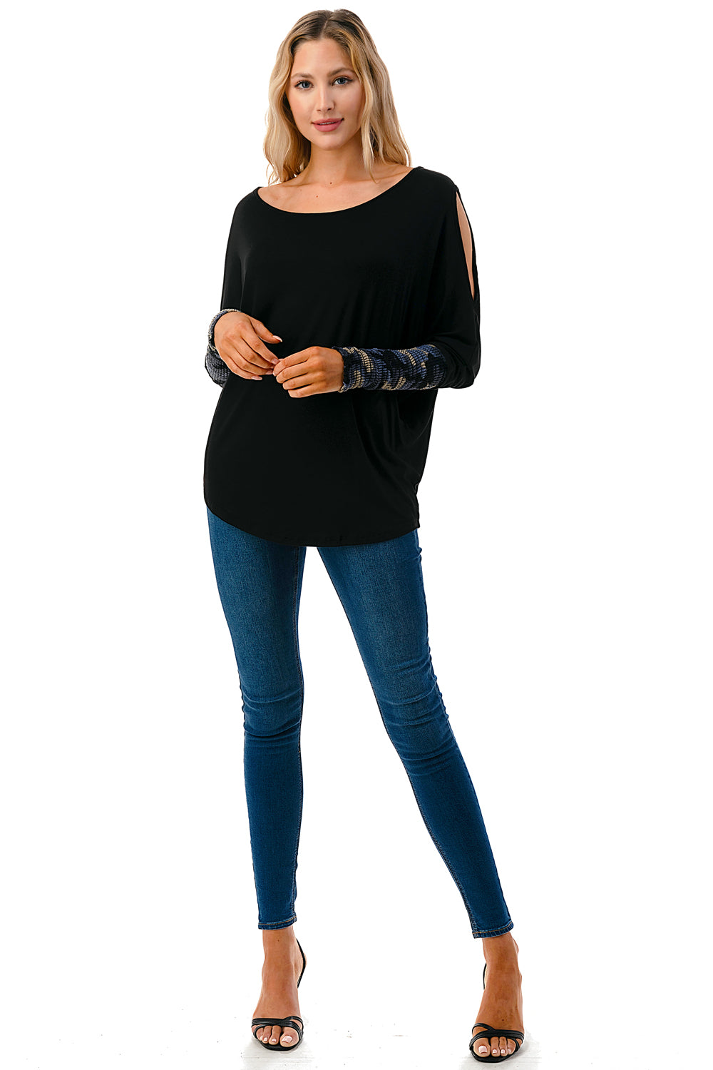 MILLIE SMOKING  CUFFS TOP (BLACK / BLUE CAMO)- VT3041