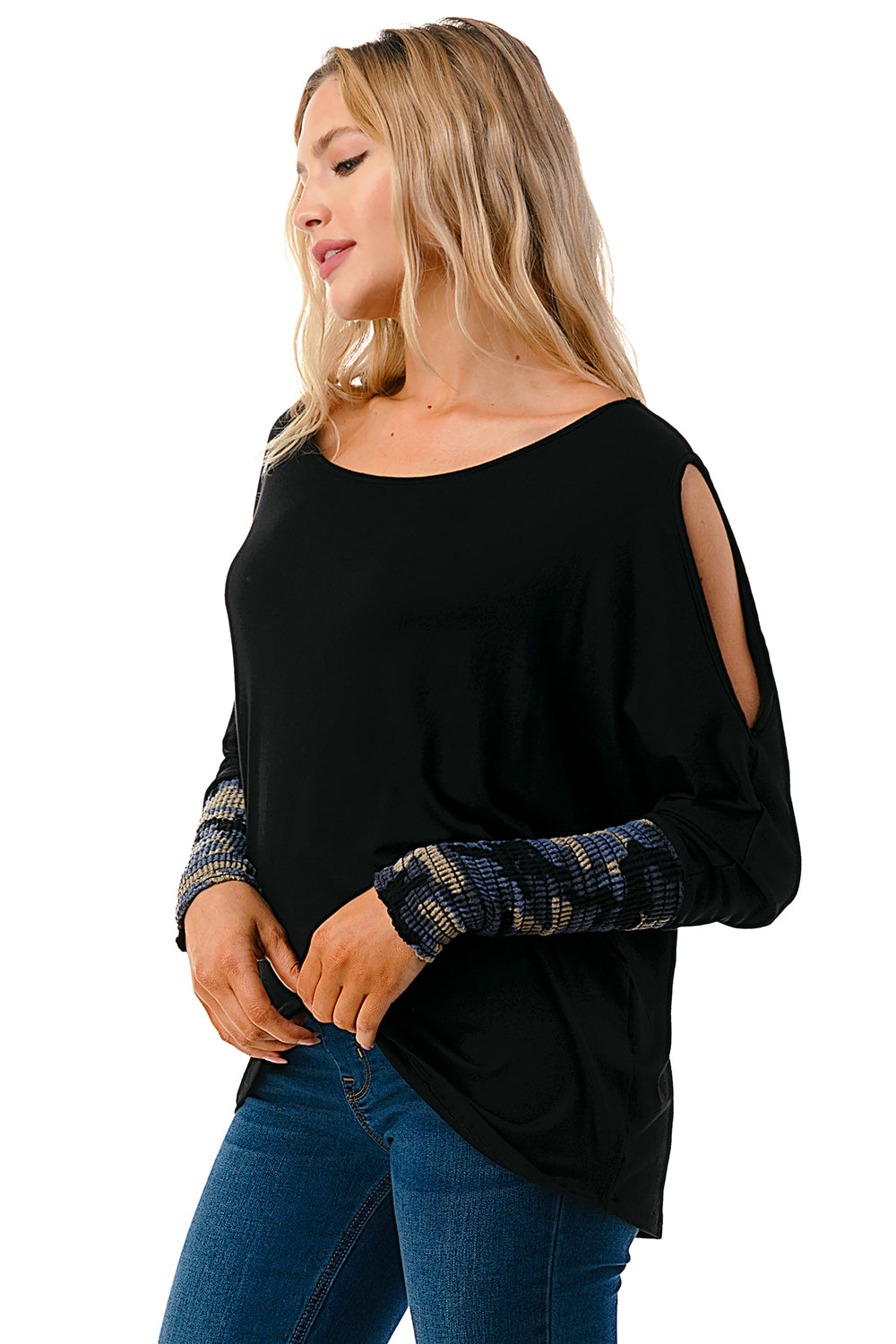 MILLIE SMOKING  CUFFS TOP (BLACK / BLUE CAMO)- VT3041