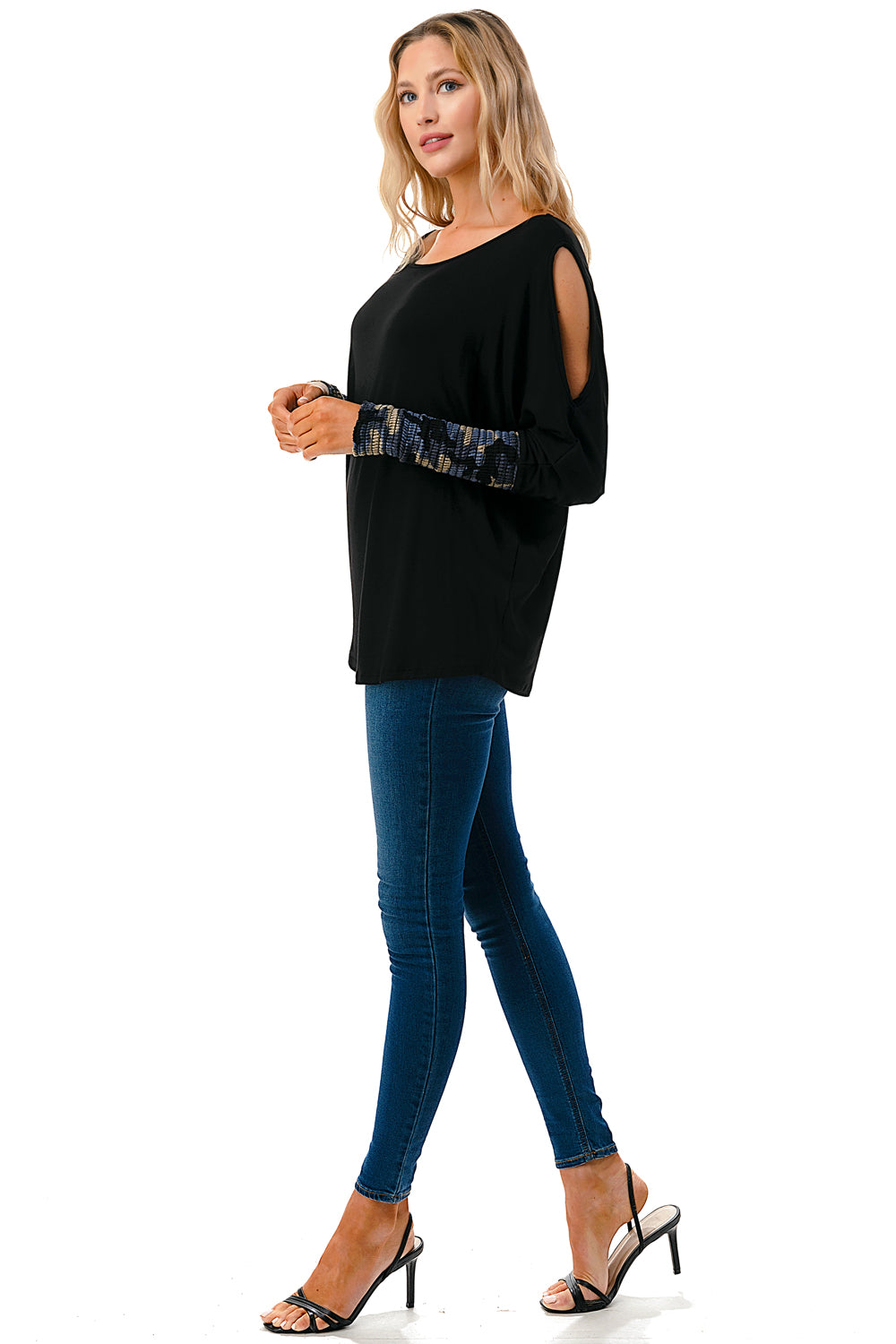 MILLIE SMOKING  CUFFS TOP (BLACK / BLUE CAMO)- VT3041