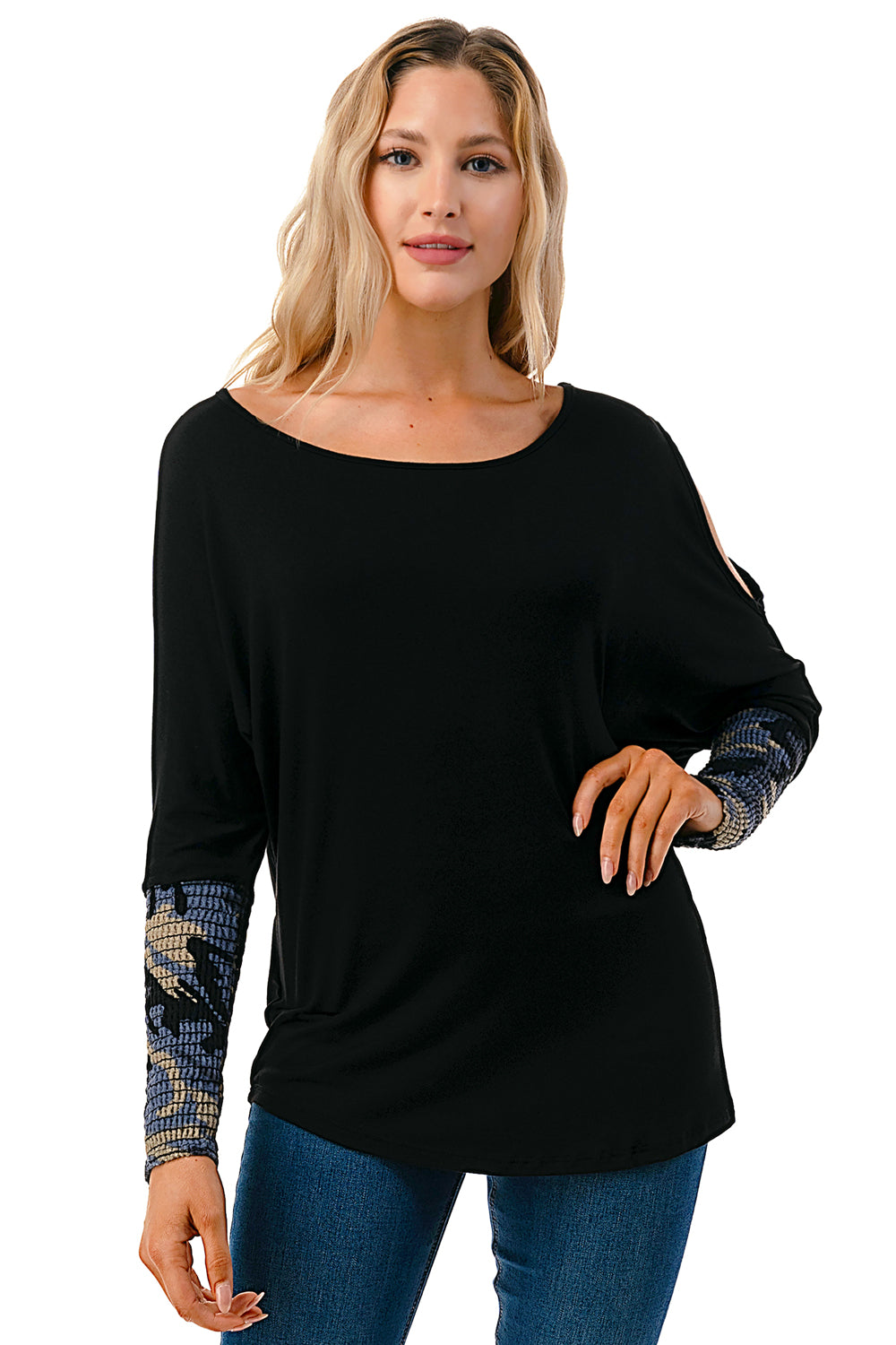 MILLIE SMOKING  CUFFS TOP (BLACK / BLUE CAMO)- VT3041