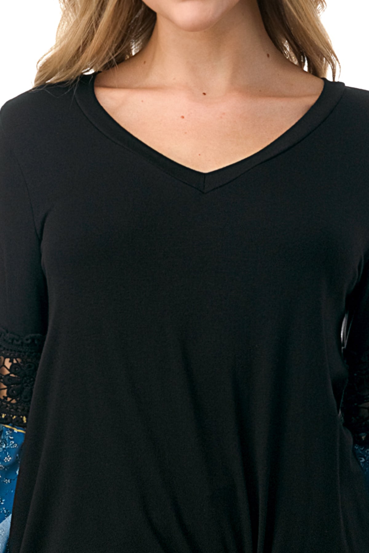 EMBER BELL SLEEVE TOP (BLACK/TEAL BOHO)- VT3068