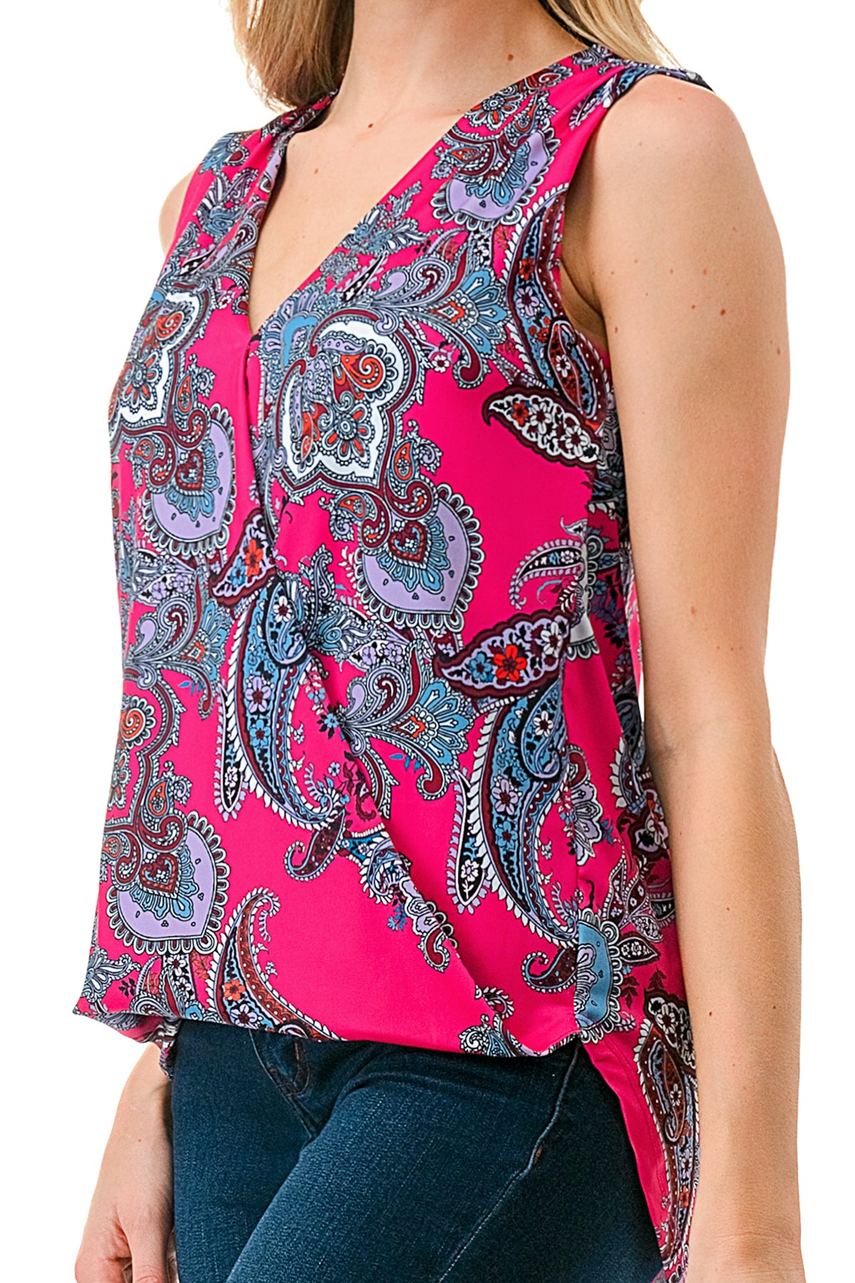 ANOUK SURPLICE HIGH AND LOW TOP (HOT PINK PAISLEY)- VT3201